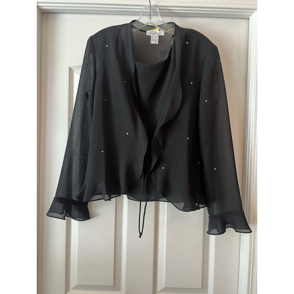 Patra Womens Vintage 2 Piece Ruffle Long Sleeve Black Medium Blazer Holiday Fest